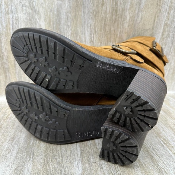 American Eagle Boots Womens 8.5 Suede Leather Moto Harness Slouch Biker Mid Calf - Picture 7 of 10